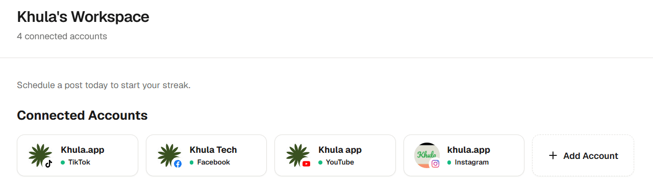 Khula workspace switcher showing separate, isolated workspaces for different clients and brands